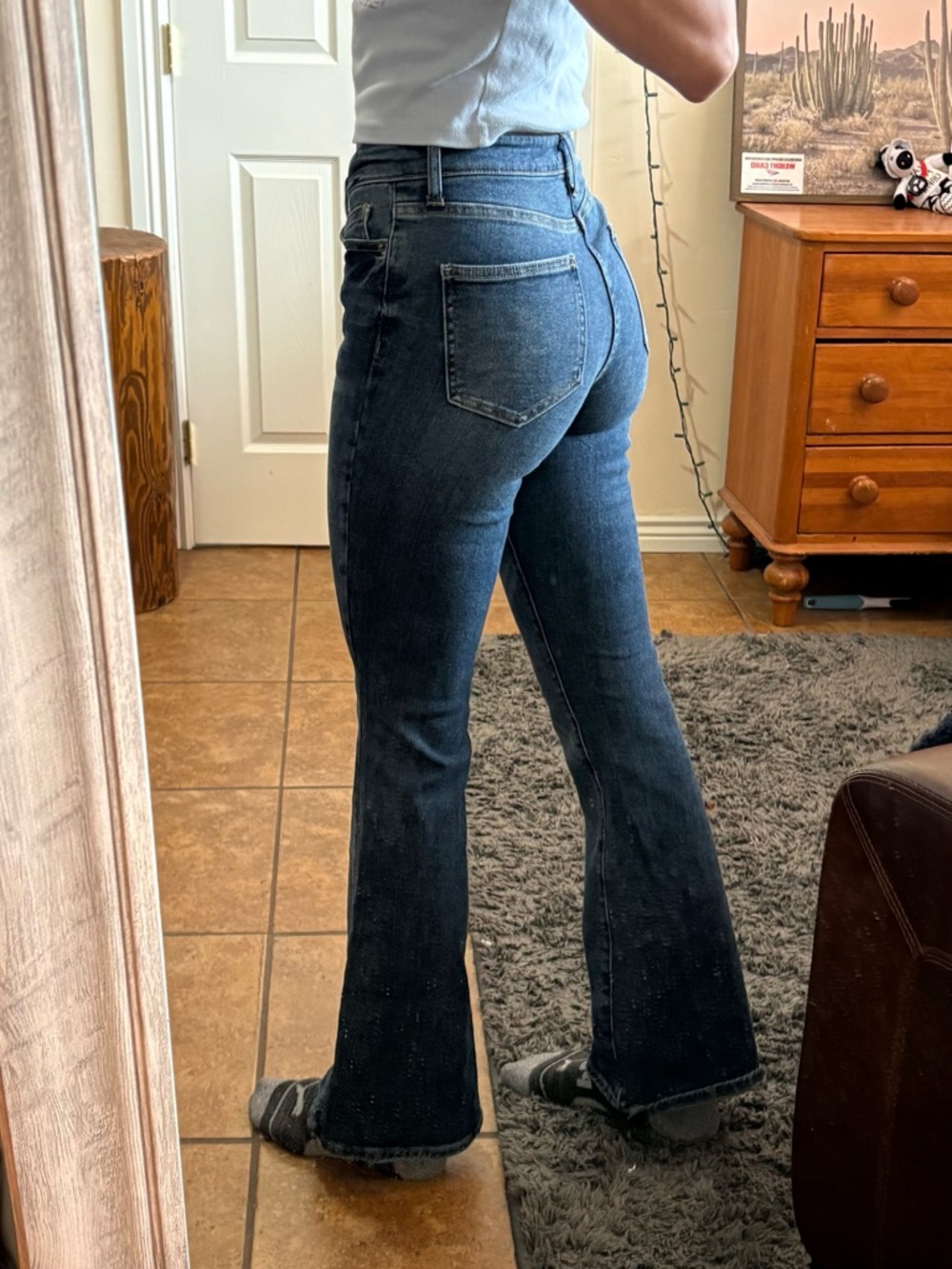 Women's Dark Blue Boot-Cut Jeans with High Waist